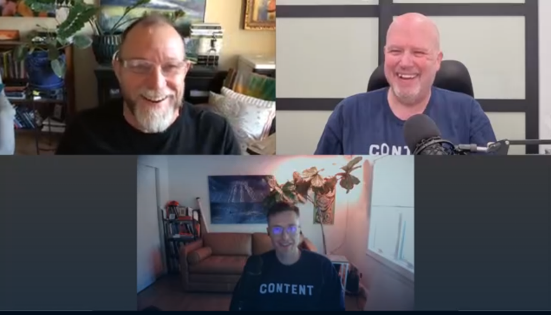 Webinar screenshot featuring Scott Abel, Rob Hanna, and Patrick Bosek
