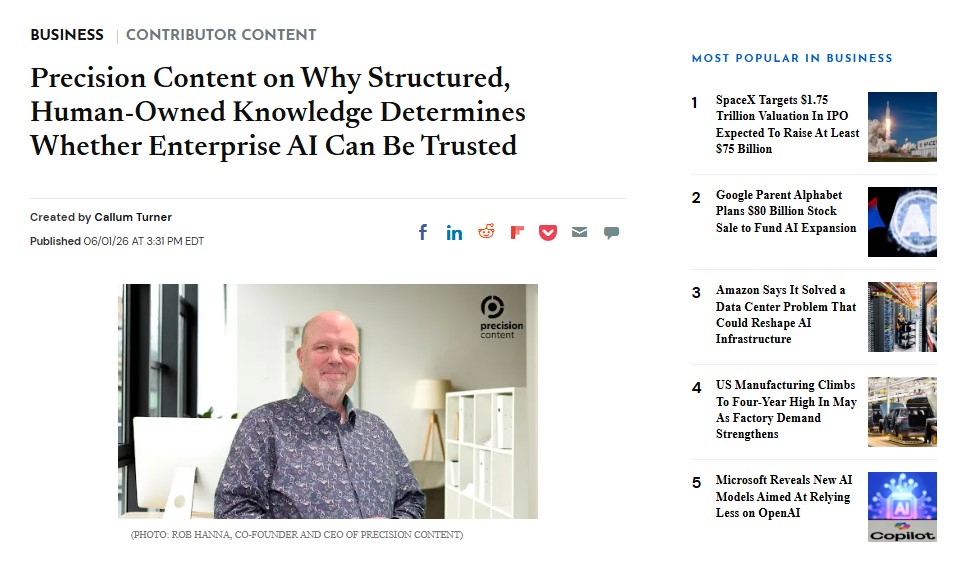 Rob Hanna, co-founder and CEO of Precision Content, featured in International Business Times