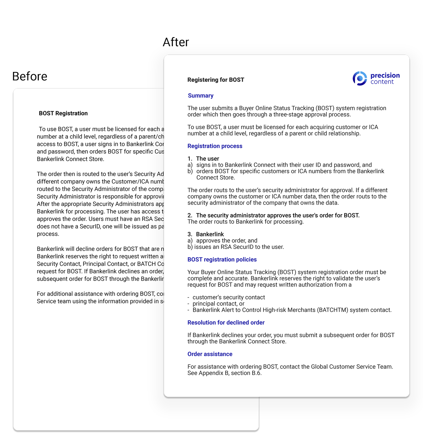 Before and after comparison of legacy and structured content