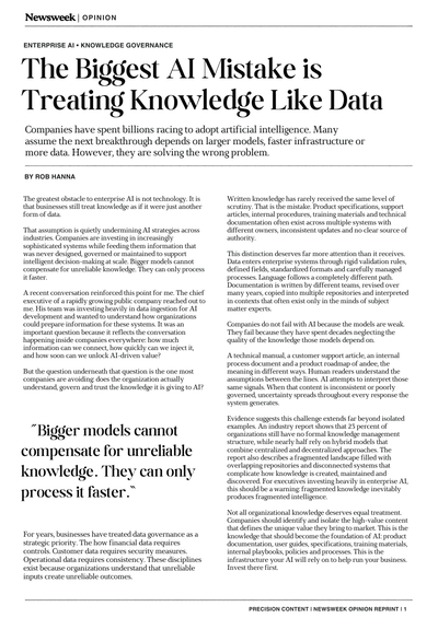 Cover preview: The Biggest AI Mistake Is Treating Knowledge Like Data